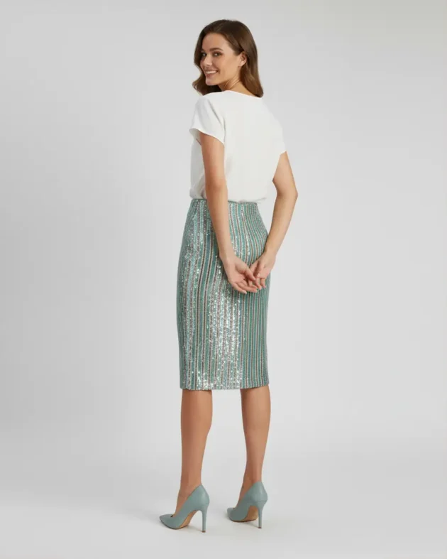 Falda Midi Lentejuela Verde y dorada