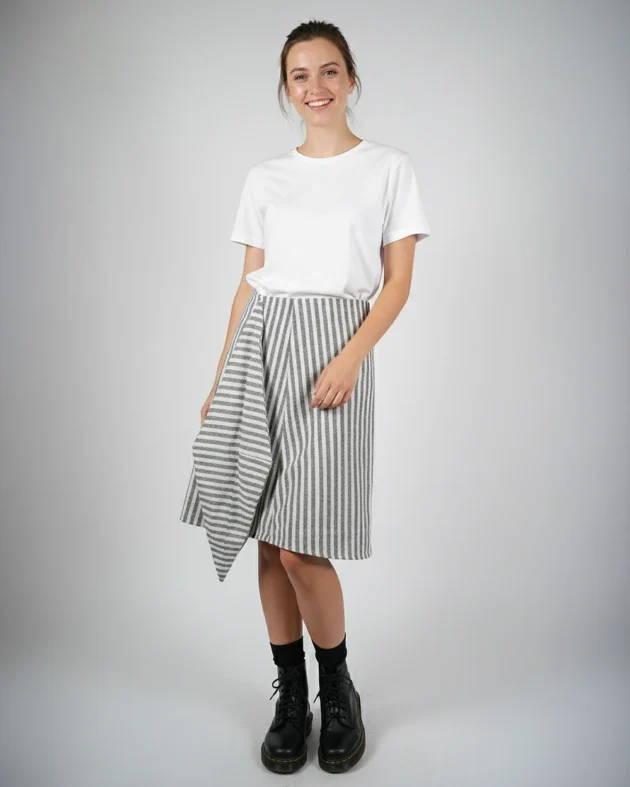 Falda Midi Lona a rayas B/N
